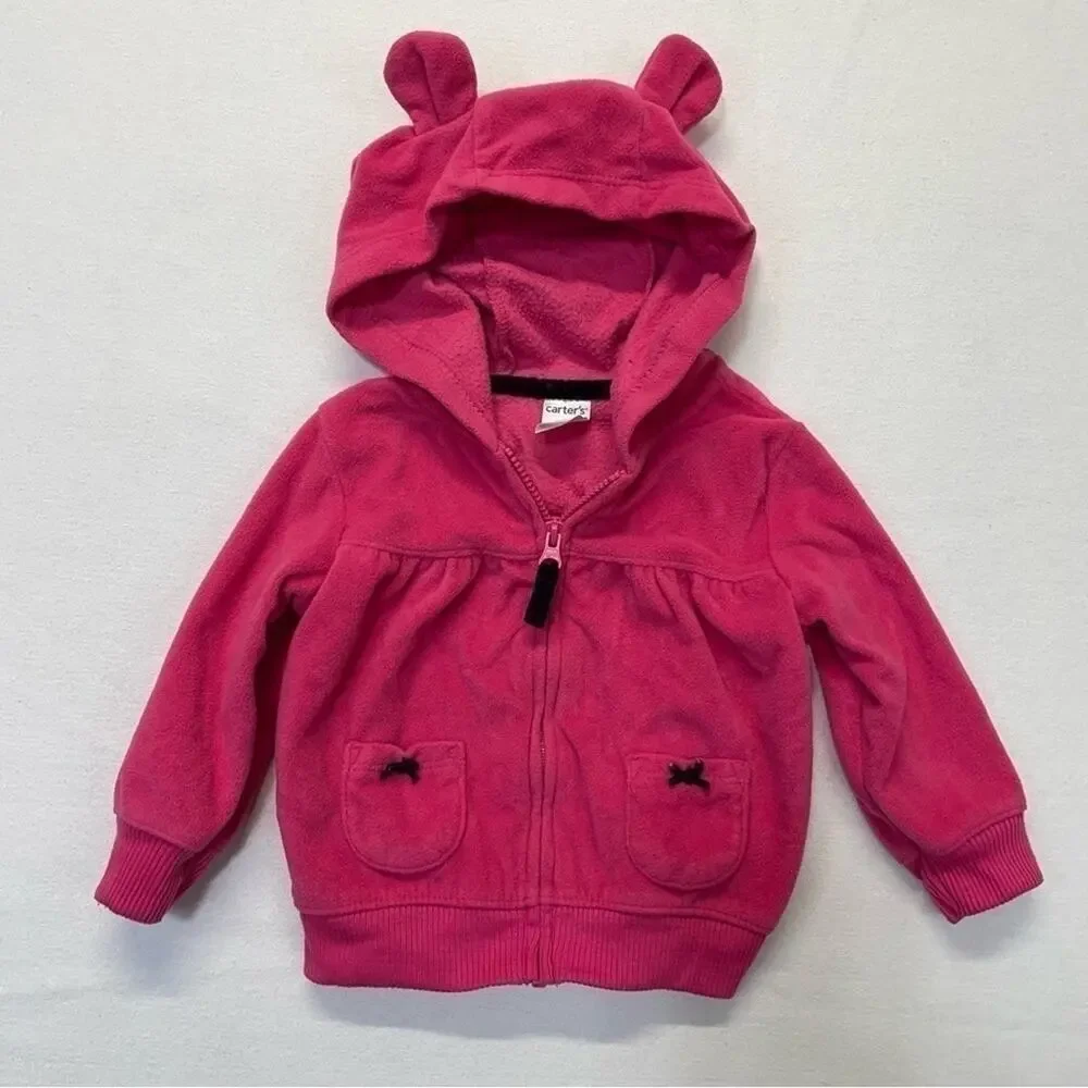 Carter’s Pink Fleece Jacket Hoodie Full Zip Girls Size 6 Months pink